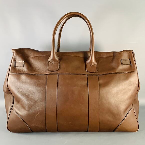 BRUNELLO CUCINELLI Chocolate Brown Leather Clasp Weekender Bag - Picture 7 of 16